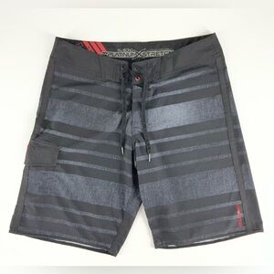 Billabong Platinum Stretch Men's Black and Gray Striped Board Shorts Size 34